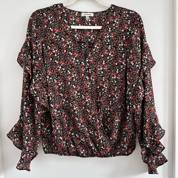 Floral Flutter Long-Sleeve Wrap Blouse - Picture 1 of 5